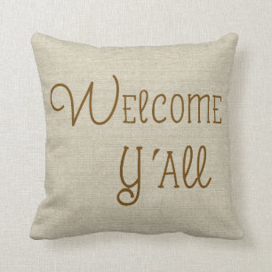 Coussin Bienvenue Y'All, nom personnalisé à l'aspect bur