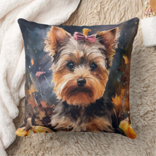Coussin Biewer Terrier Halloween avec citrouilles effrayan