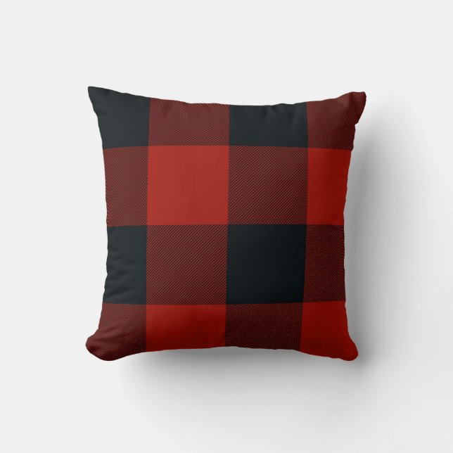 Coussin Big Red & Black Buffalo Plaid À damiers Rustique (Recto)