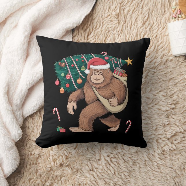 Coussin Bigfoot Noël Arbre Lumières Noël Sasquatatch Amour (Couverture)