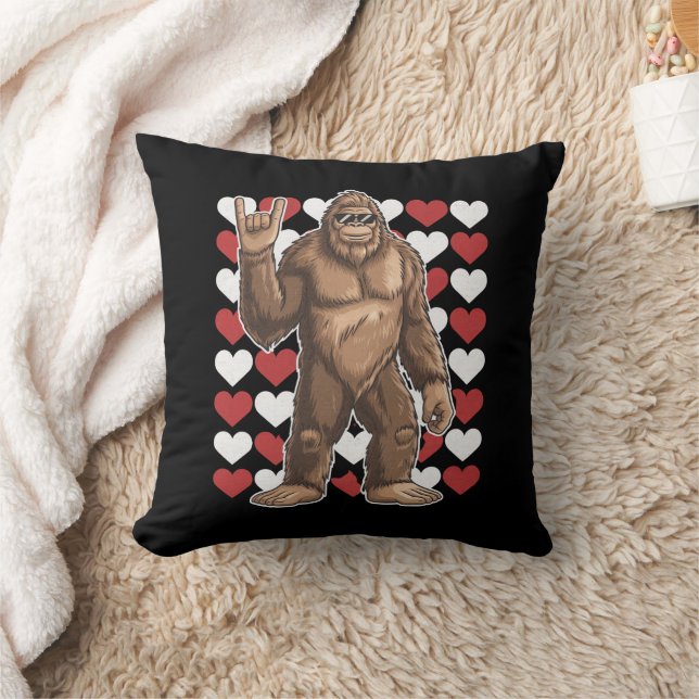 Coussin Bigfoot Valentines Jour Coeurs Drôle Sasquatch Amo (Couverture)