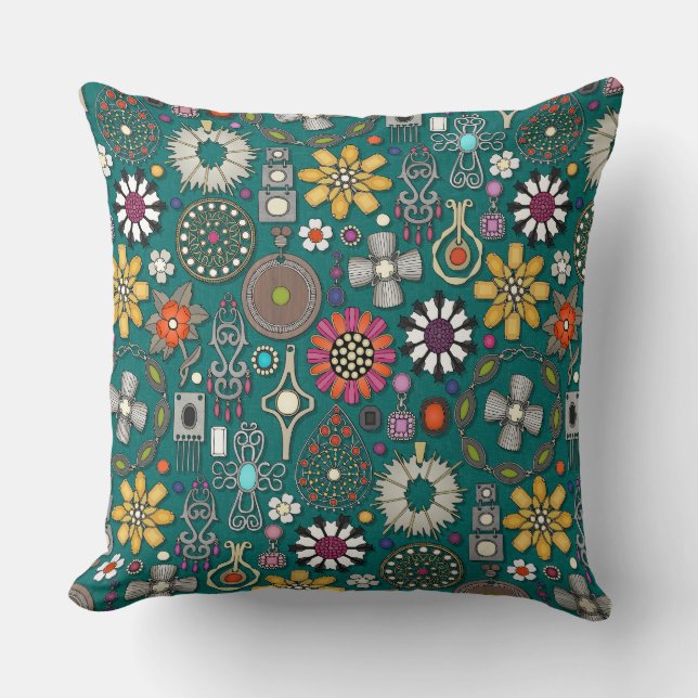 Coussin bijoux boho trésors viridian vert (Recto)