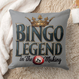 Coussin Bingo Légende couronnée dans la typographie rétro 
