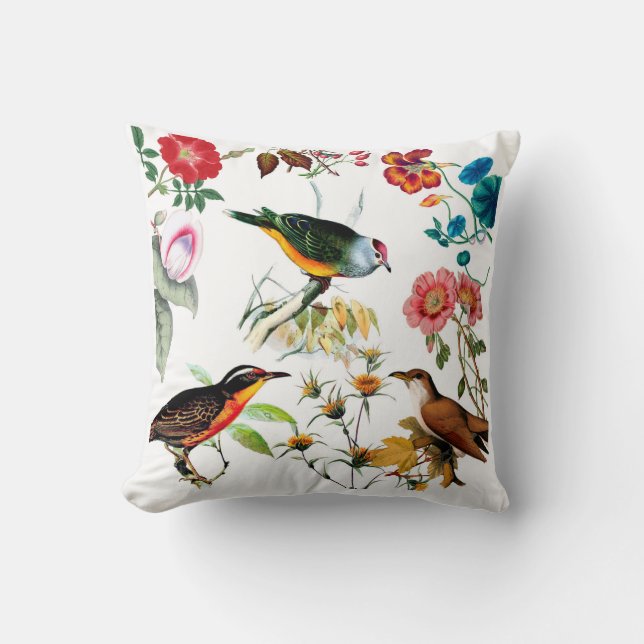 Coussin Bird vintage et modèle floral (Recto)