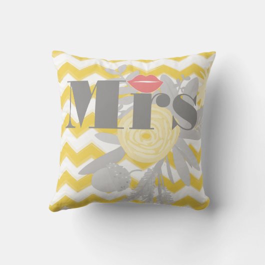 Coussin Birde Mrs Lips Grey Peach et Yellow Zig Zag (Verso)