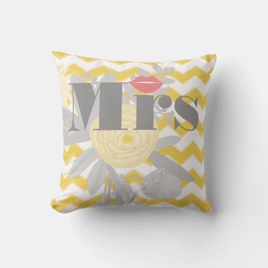 Coussin Birde Mrs Lips Grey Peach et Yellow Zig Zag (Recto)