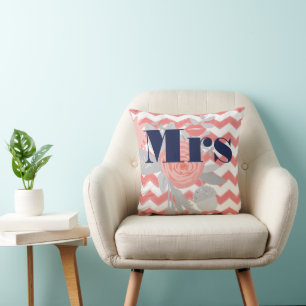 Coussin Birde Mrs Lips Marine Coral Grey Zig Zag Floral