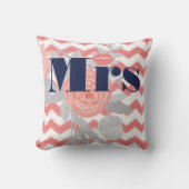 Coussin Birde Mrs Lips Marine Coral Grey Zig Zag Floral (Recto)