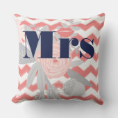Coussin Birde Mrs Lips Marine Coral Grey Zig Zag Floral (Recto)