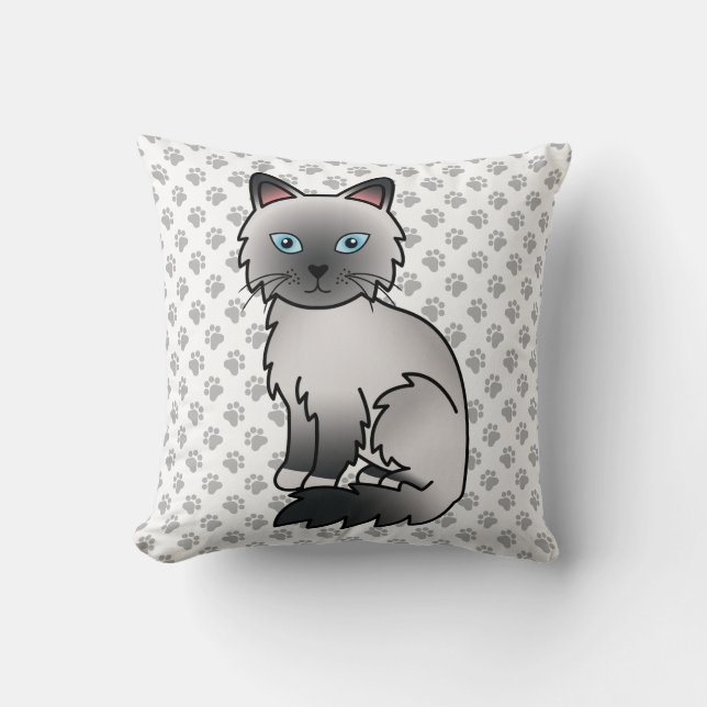Coussin Birman / Ragdoll Point Bleu Chat & Pattes Mignon (Recto)