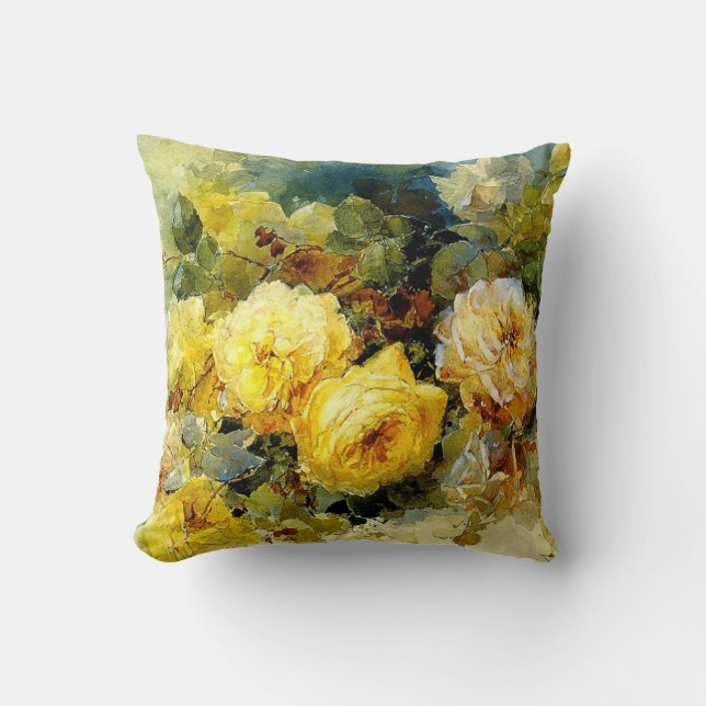 Coussin Bischoff - Rose (jaune), peinture d'art, (Recto)