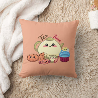 Coussin biscuits kawaii et thé chaud
