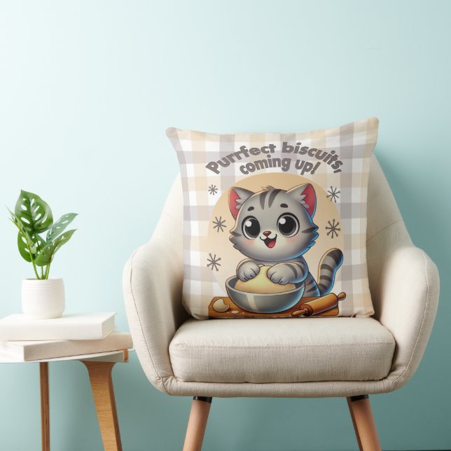 Coussin "Biscuits parfaits, en route" Chat qui pétrit (Chaise)