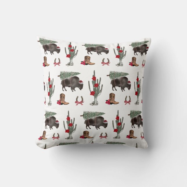 Coussin Bison Christmas Tree Ranch Wild West Noël (Recto)