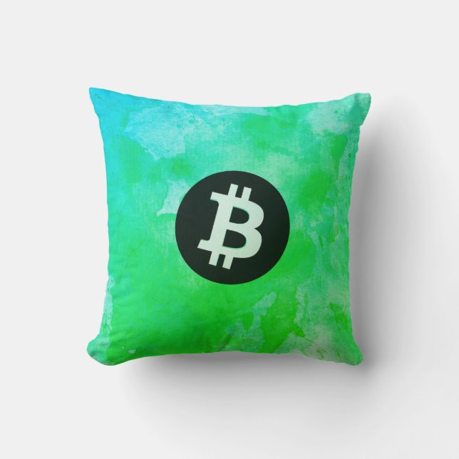 Coussin Bitcoin Aquarelle (Style $ - Green Day) (Recto)