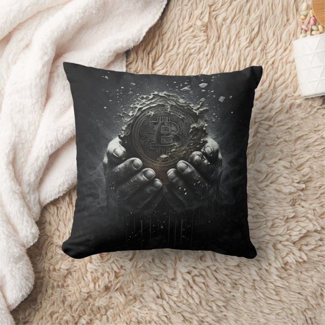 Coussin Bitcoin dans hands crypto currency design (Couverture)