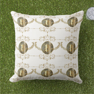 Coussin Bitcoin Gold Coin argent numérique blanc