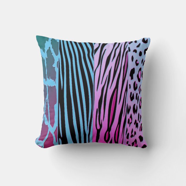 Coussin Black And Blue Animal Printed Zebra Stripe Pillow (Recto)