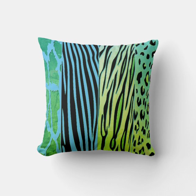 Coussin Black And Blue Animal Printed Zebra Stripe Pillow (Recto)