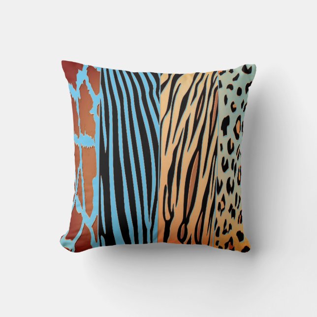 Coussin Black And Blue Animal Printed Zebra Stripe Pillow (Recto)