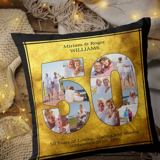 Coussin Black and Gold 50 Photo Collage Mariage d'or