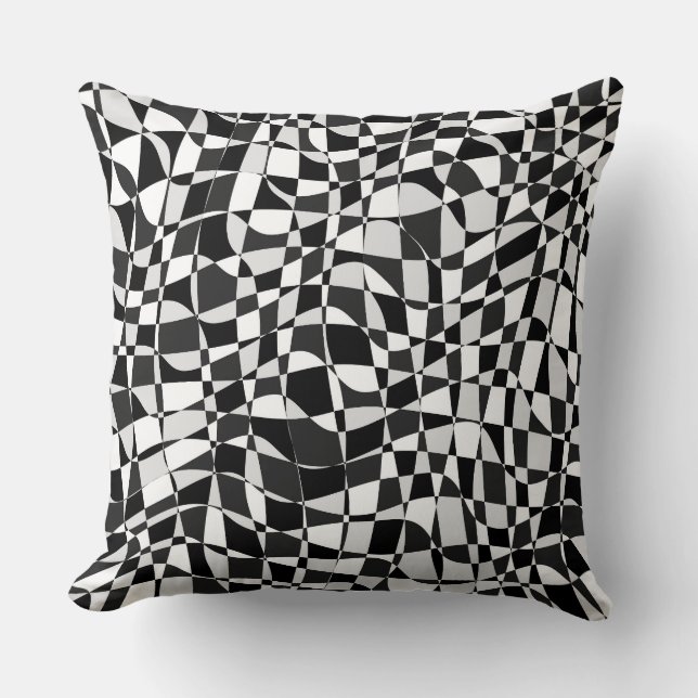 Coussin Black and White Checkered Warp Pattern (Recto)