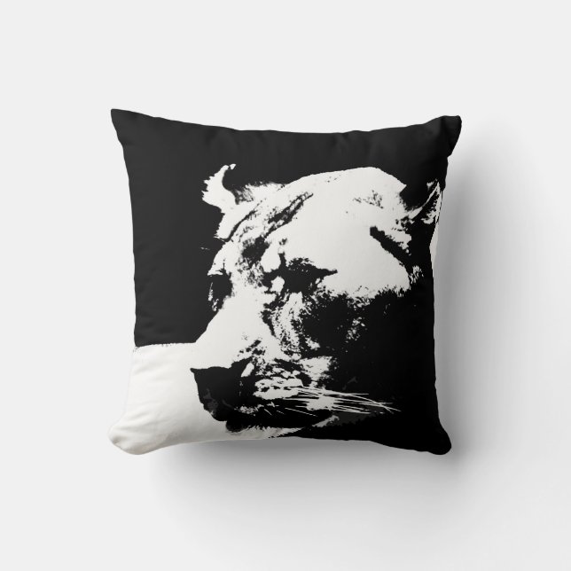 Coussin Black and white femelle lion pop art (Recto)