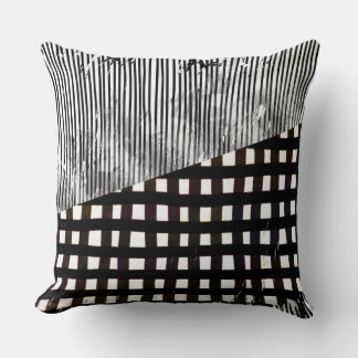 Coussin Black and White Geometric Abstract Glitch 