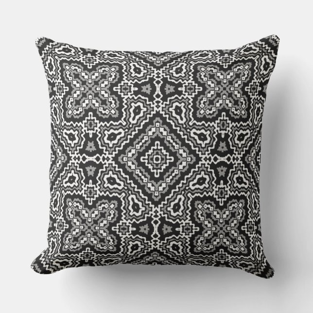 Coussin  black and white geometric ethnic pattern ornament (Recto)