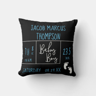 Coussin Black Blue Baby Boy photo avec statistiques de nai