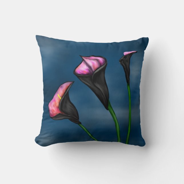 Coussin Black Calla Lilies Pink Centre (Recto)