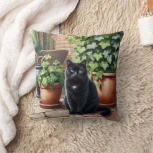 Coussin Black Cat assis par Ivy Plante Amoureux des chats