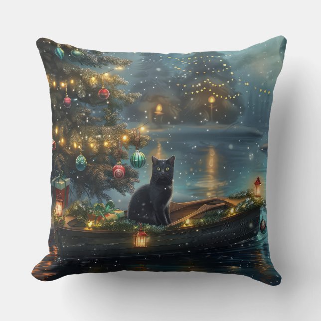 Coussin Black Cat Noël Festive Voyage (Recto)