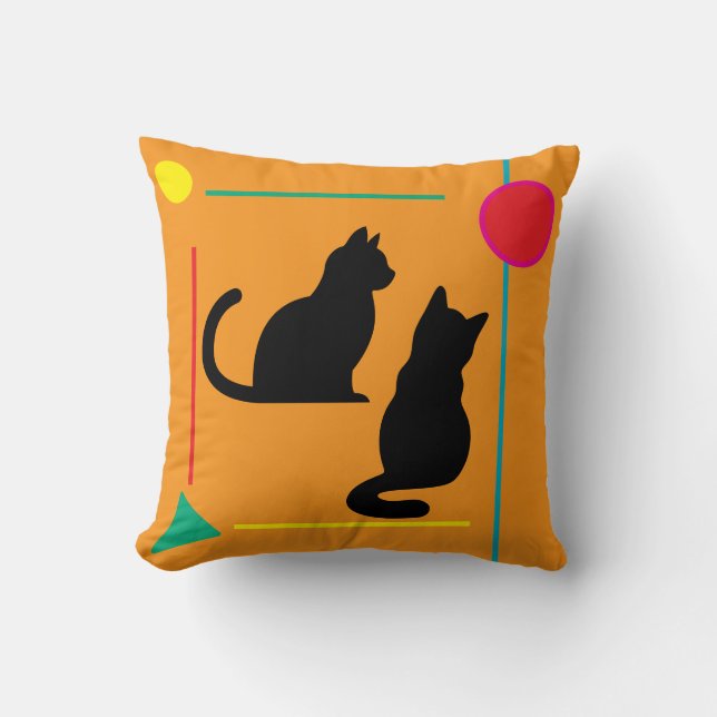 Coussin Black Cat & Red Moon Abstract Throw Pillow (Recto)