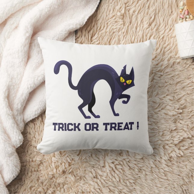 Coussin Black Cat Trick or Treat Halloween Throw Pillow (Couverture)