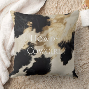 Coussin Black Cream Gold Western Cowhide