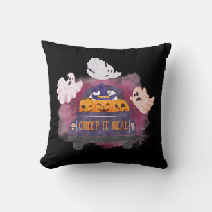 Coussin Black Creep It Real Citrouille Ghost Halloween
