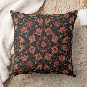 Coussin Black & Deep Orange Floral Damask