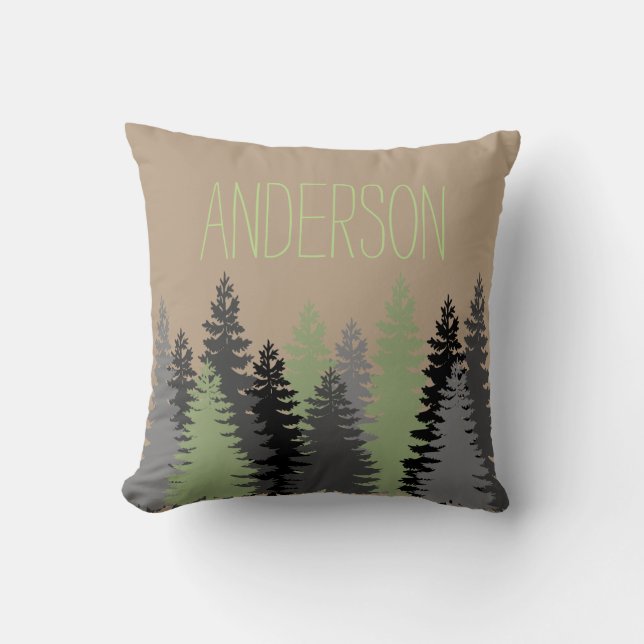 Coussin Black Forest Woods Pine Tree Nom personnalisé (Recto)