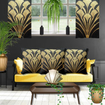 Black Gold Art Déco égyptien Style 16 x 16 Coton