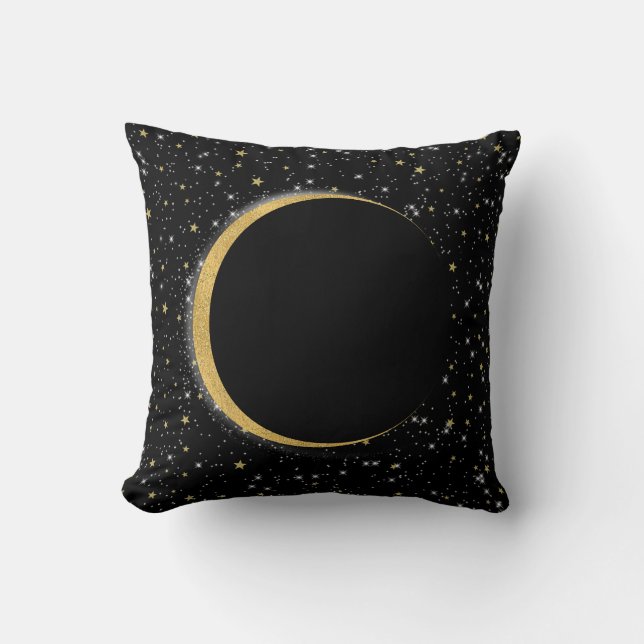 Coussin Black & Gold Céleste Lune Magique Lunaire Étoiles (Recto)