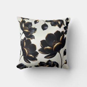Coussin Black & Gold Floral Greige Elegant Dark Moody