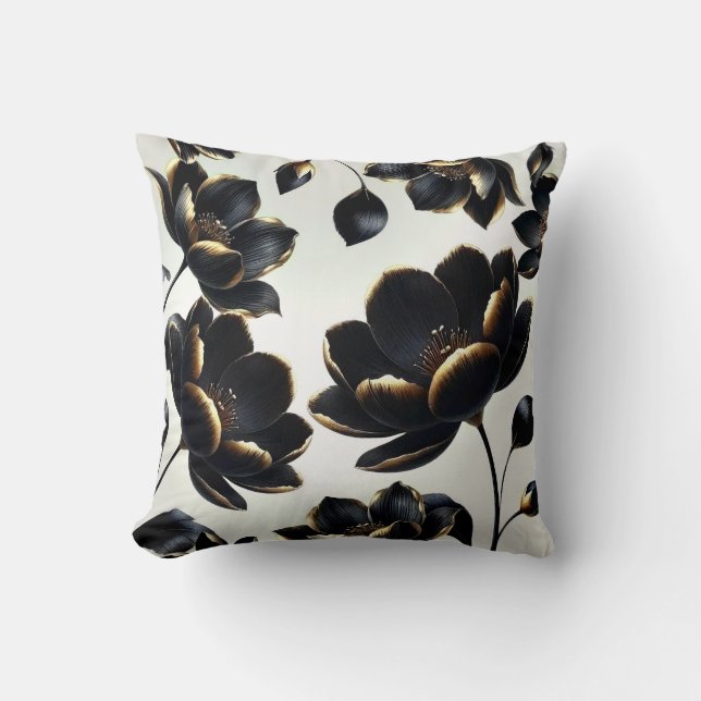 Coussin Black & Gold Floral Greige Elegant Dark Moody (Recto)