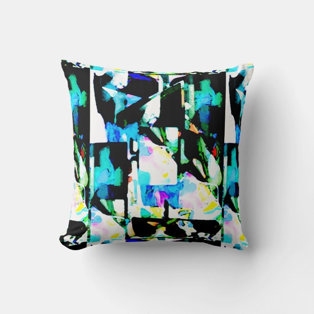 Coussin Black Green Aqua Pink White Contemporary Art Print (Recto)