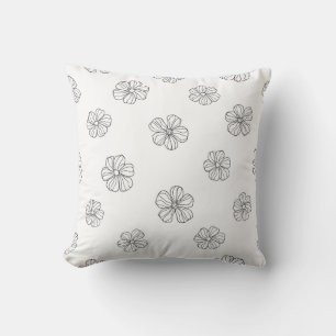 Coussin Black hand drawn flowers on white background. Seam