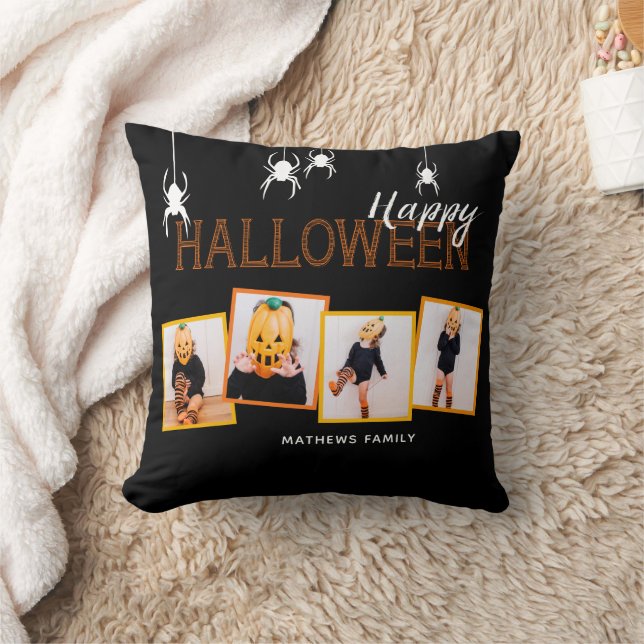 Coussin Black Happy Halloween Photo Collage Araignées (Couverture)
