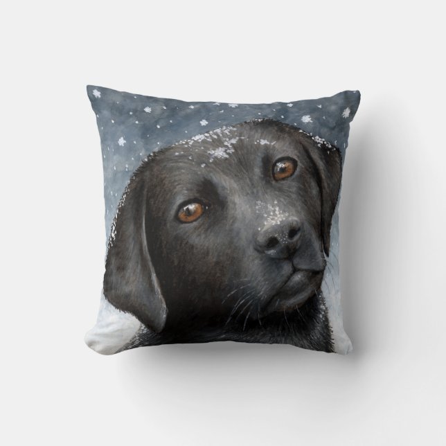 Coussin Black Labrador Chien 100 hiver bleu (Recto)