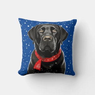 Coussin Black Labrador Holiday Blue Winter Jailleur d'hive