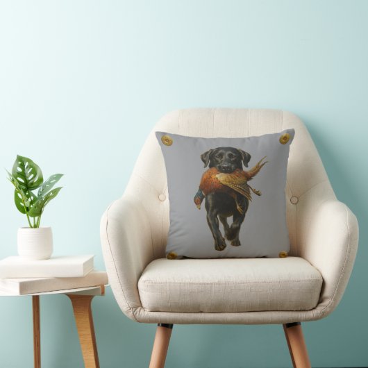 Coussin Black Labrador Retriever & Pheasant throw cushion (Chaise)