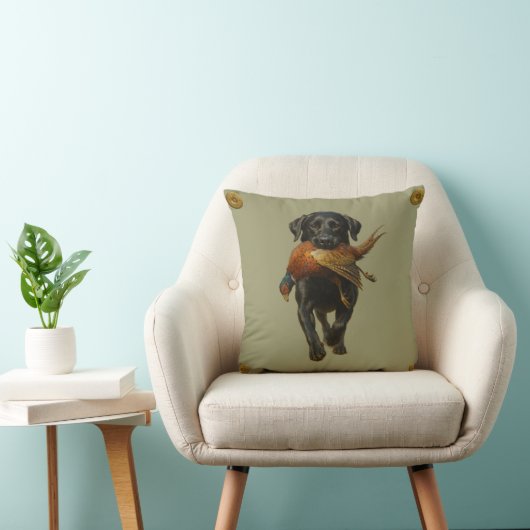 Coussin Black Labrador Retriever & Pheasant throw cushion (Chaise)